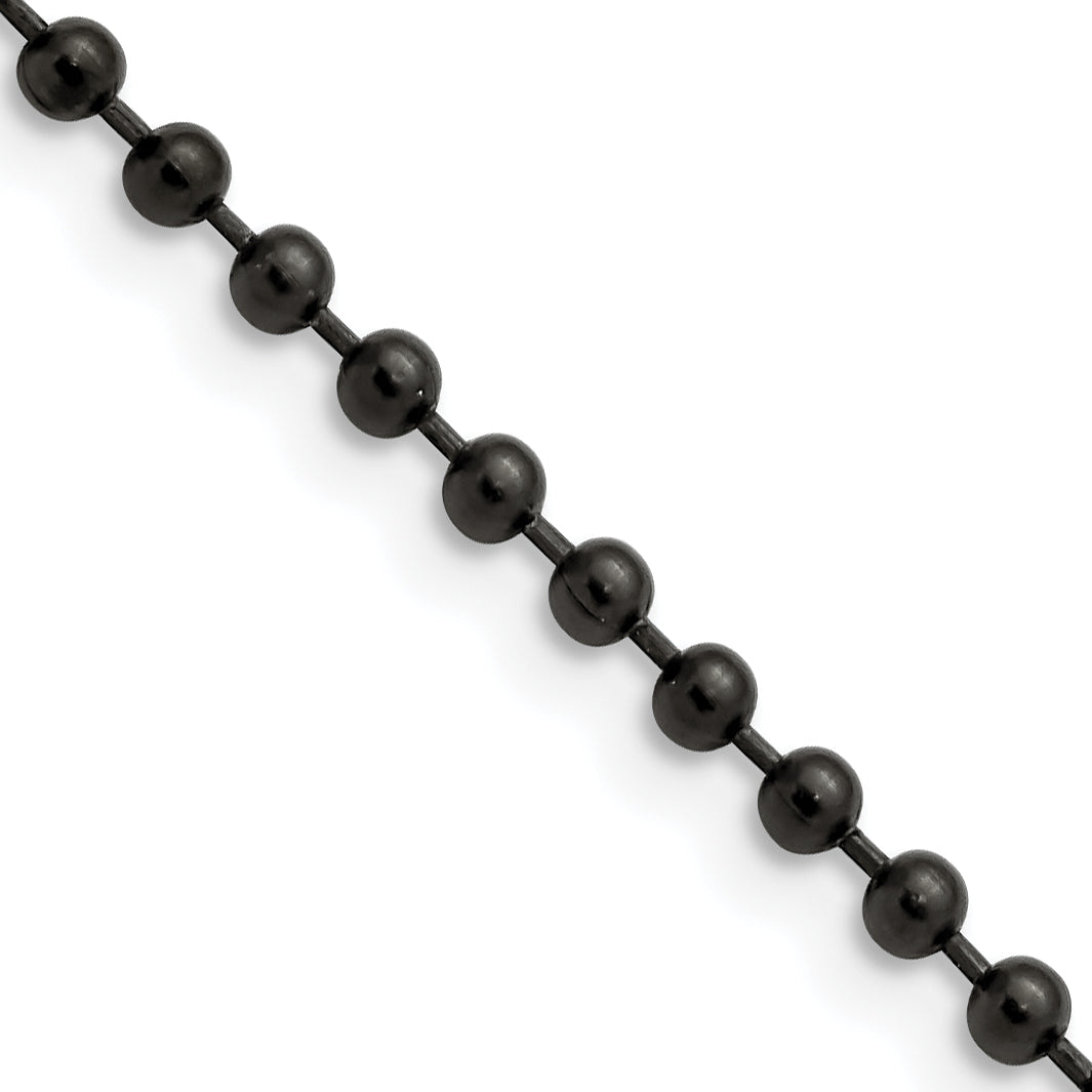 Stainless Steel Chisel Polished Black Ip-Plated 3mm 22 Inch Ball Chain Necklace