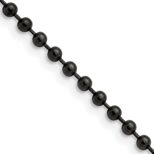 Stainless Steel Chisel Polished Black Ip-Plated 3mm 24 Inch Ball Chain Necklace