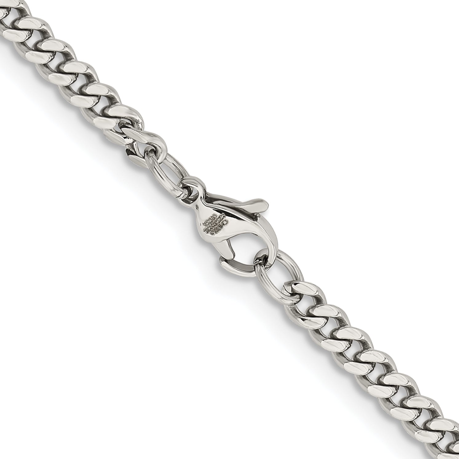 Stainless Steel Chisel Polished 4mm 30 Inch Curb Chain Necklace