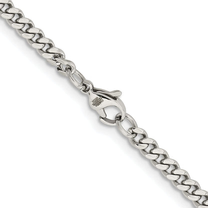 Stainless Steel Chisel Polished 4mm 24 Inch Curb Chain Necklace