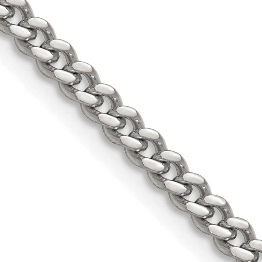 Stainless Steel Chisel Polished 4mm 30 Inch Curb Chain Necklace