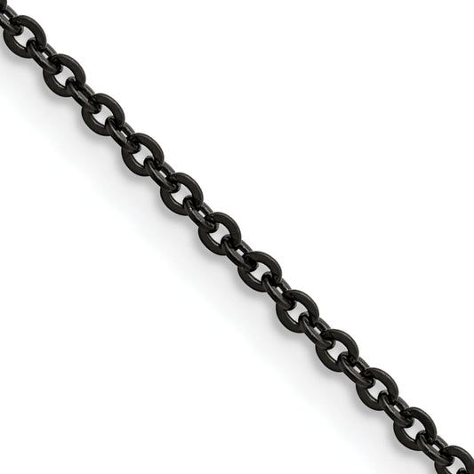 Stainless Steel Chisel Polished Black Ip-Plated 2.3mm 22 Inch Cable Chain Necklace