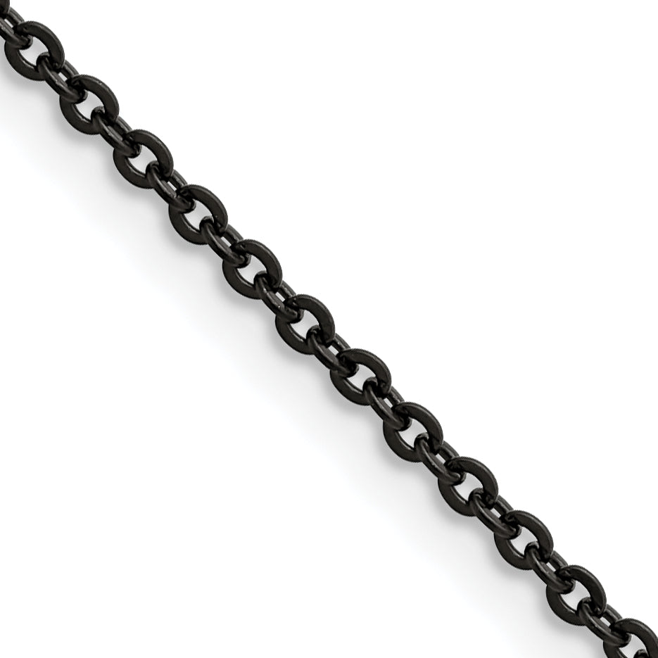 Stainless Steel Chisel Polished Black Ip-Plated 2.3mm 24 Inch Cable Chain Necklace