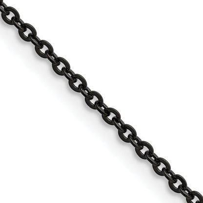 Stainless Steel Chisel Polished Black Ip-Plated 2.3mm 24 Inch Cable Chain Necklace