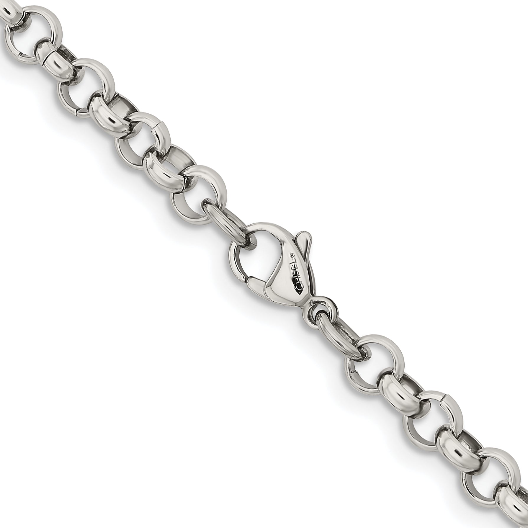Stainless Steel Chisel Polished 6mm 24 Inch Rolo Chain Necklace