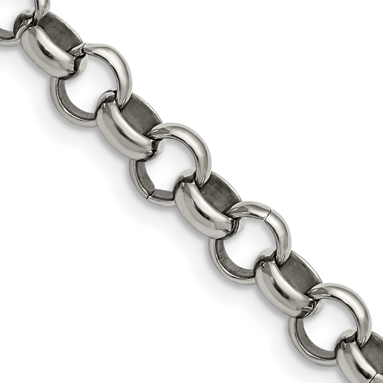 Stainless Steel Chisel Polished 8mm 24 Inch Rolo Chain Necklace
