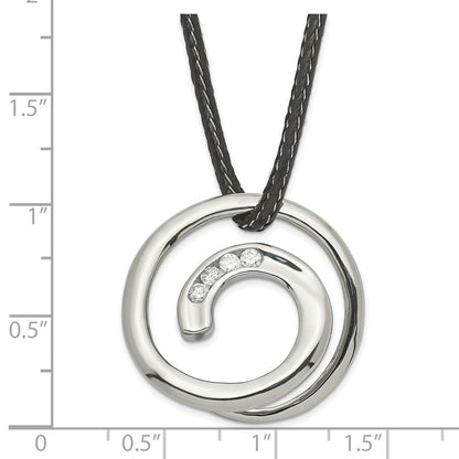 Stainless Steel Cz Swirl Circle Necklace