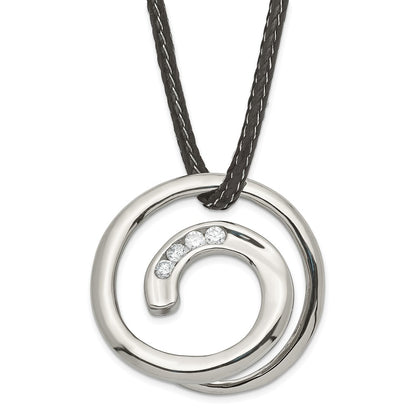 Stainless Steel Cz Swirl Circle Necklace