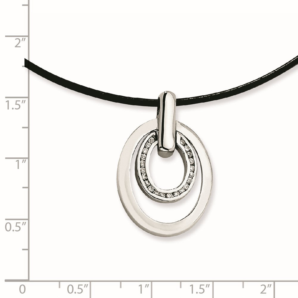Stainless Steel Cz Double Oval Necklace