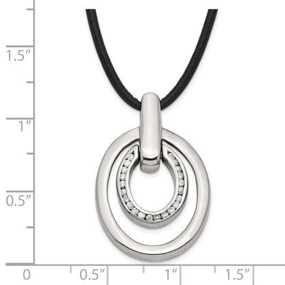 Stainless Steel Cz Double Oval Necklace