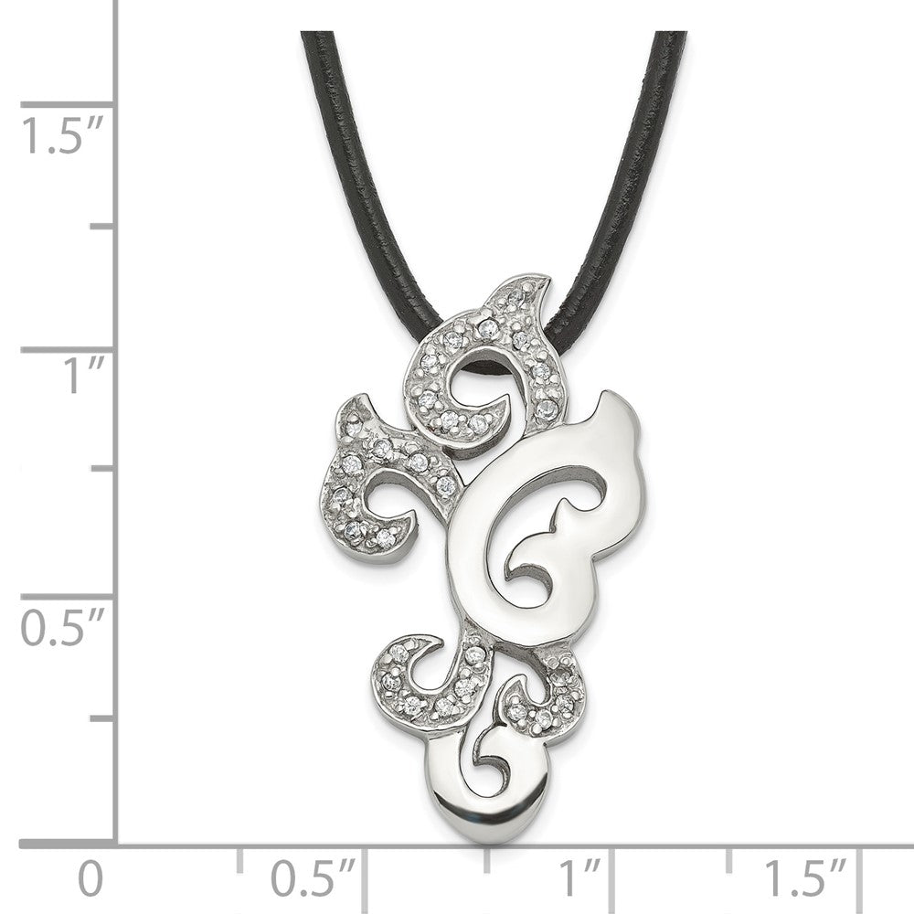 Stainless Steel Fancy Cz Pendant Necklace