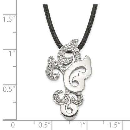 Stainless Steel Fancy Cz Pendant Necklace
