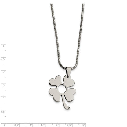 Stainless Steel Four Leaf Clover Pendant 18In Necklace