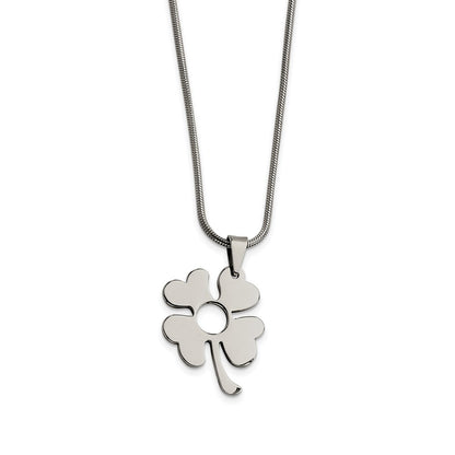 Stainless Steel Four Leaf Clover Pendant 18In Necklace