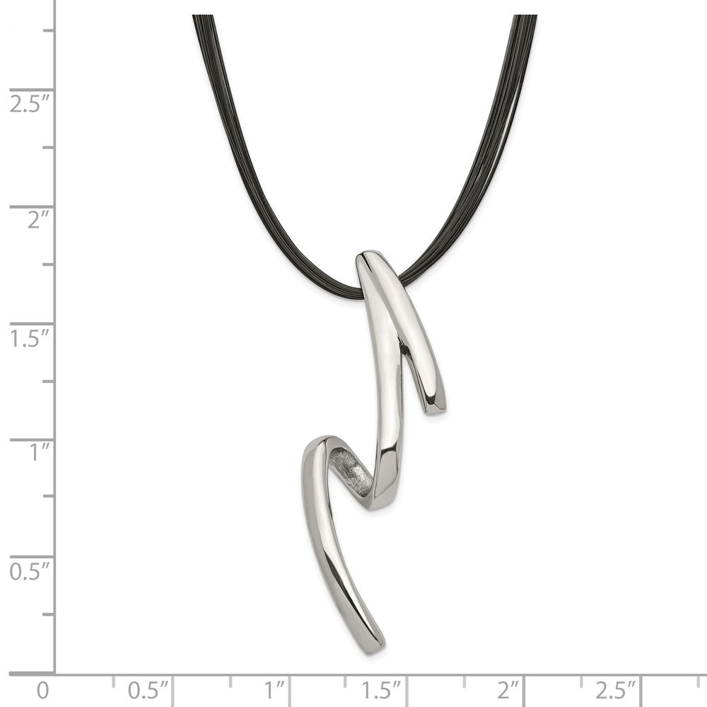 Stainless Steel Fancy Pendant On Black Wire Cord Necklace