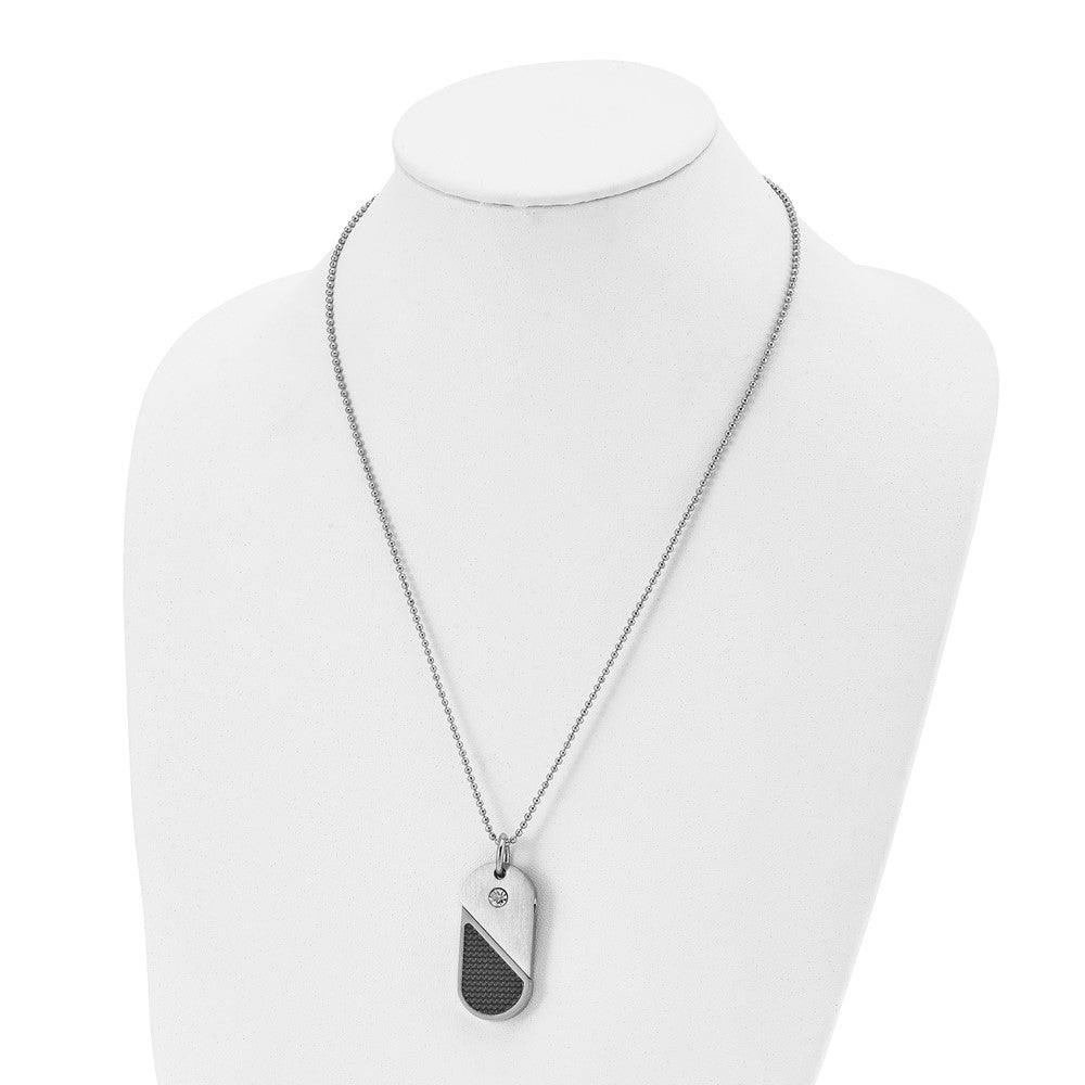 22 Inch Chisel Stainless Steel Brushed And Polished With Cz Carbon Fiber Inlay Movable Dogtag/Heart Pendant On A In Ball Chain Necklace