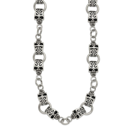 Stainless Steel Chisel Antiqued And Polished Skull 24 Inch Necklace