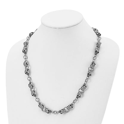 Stainless Steel Chisel Antiqued And Polished Skull 24 Inch Necklace