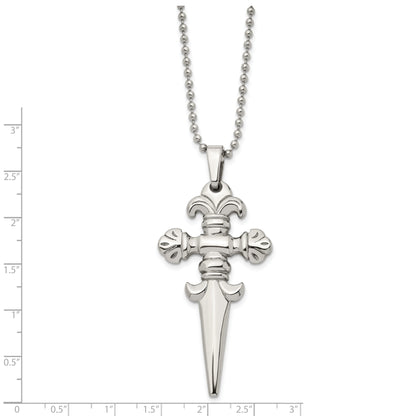 Stainless Steel Chisel Polished Dagger Pendant On A 24 Inch Ball Chain Necklace
