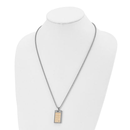 Stainless Steel Chisel Brushed And Polished With 18K Gold Accent .01Carat Diamond Pendant On A 24 Inch Ball Chain Necklace