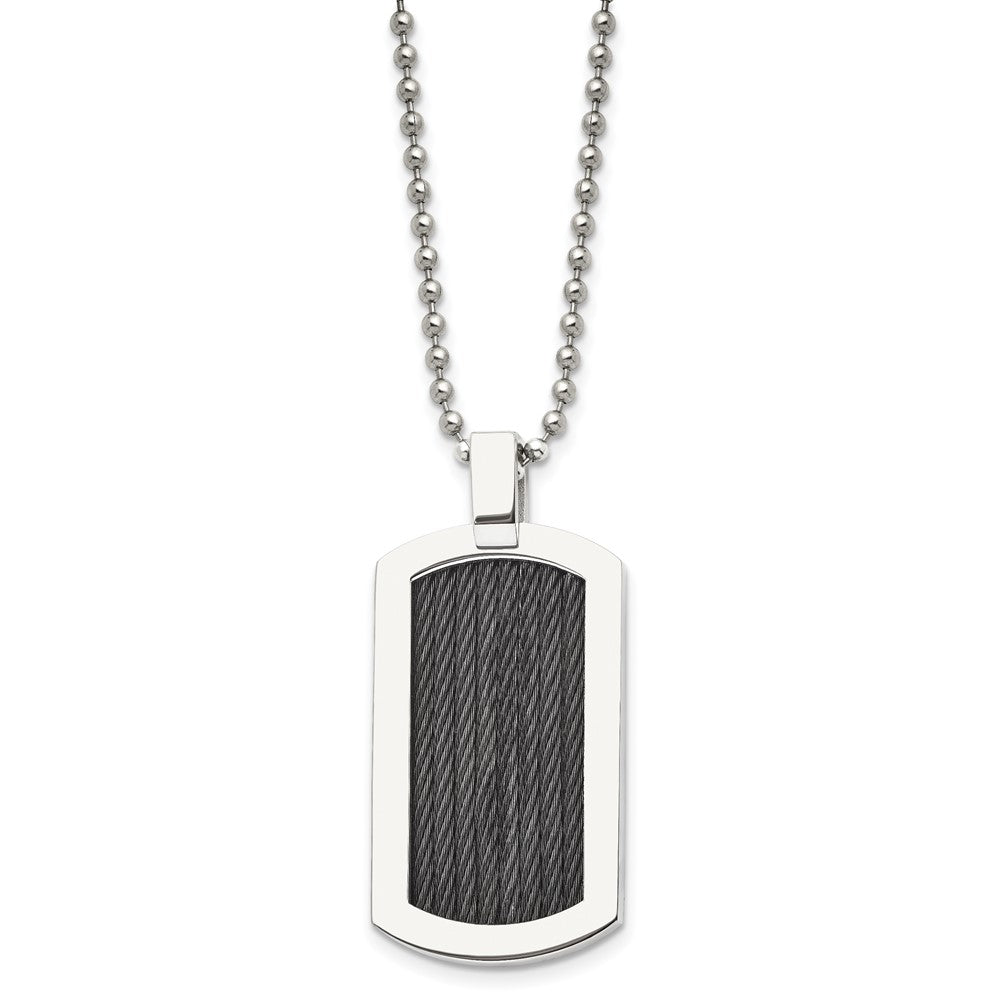 Stainless Steel Chisel Polished With Black Ip-Plated Cable Dog Tag On A 24 Inch Ball Chain Necklace