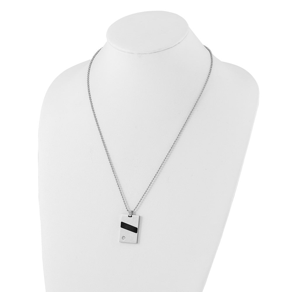 Stainless Steel Polished & Satin Black Rubber Cz Pendant Necklace