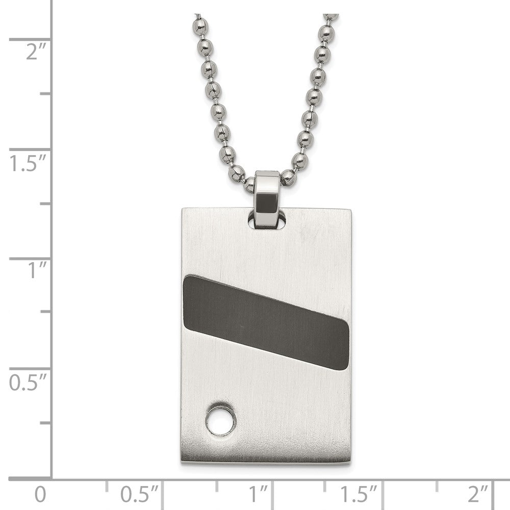 Stainless Steel Polished & Satin Black Rubber Cz Pendant Necklace