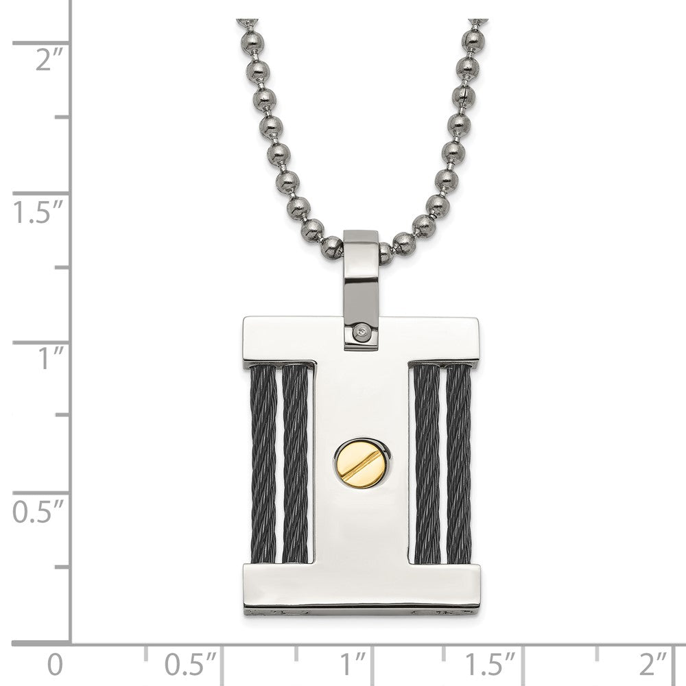 Stainless Steel Black & Gold Lp-Plated Square Pendant Necklace