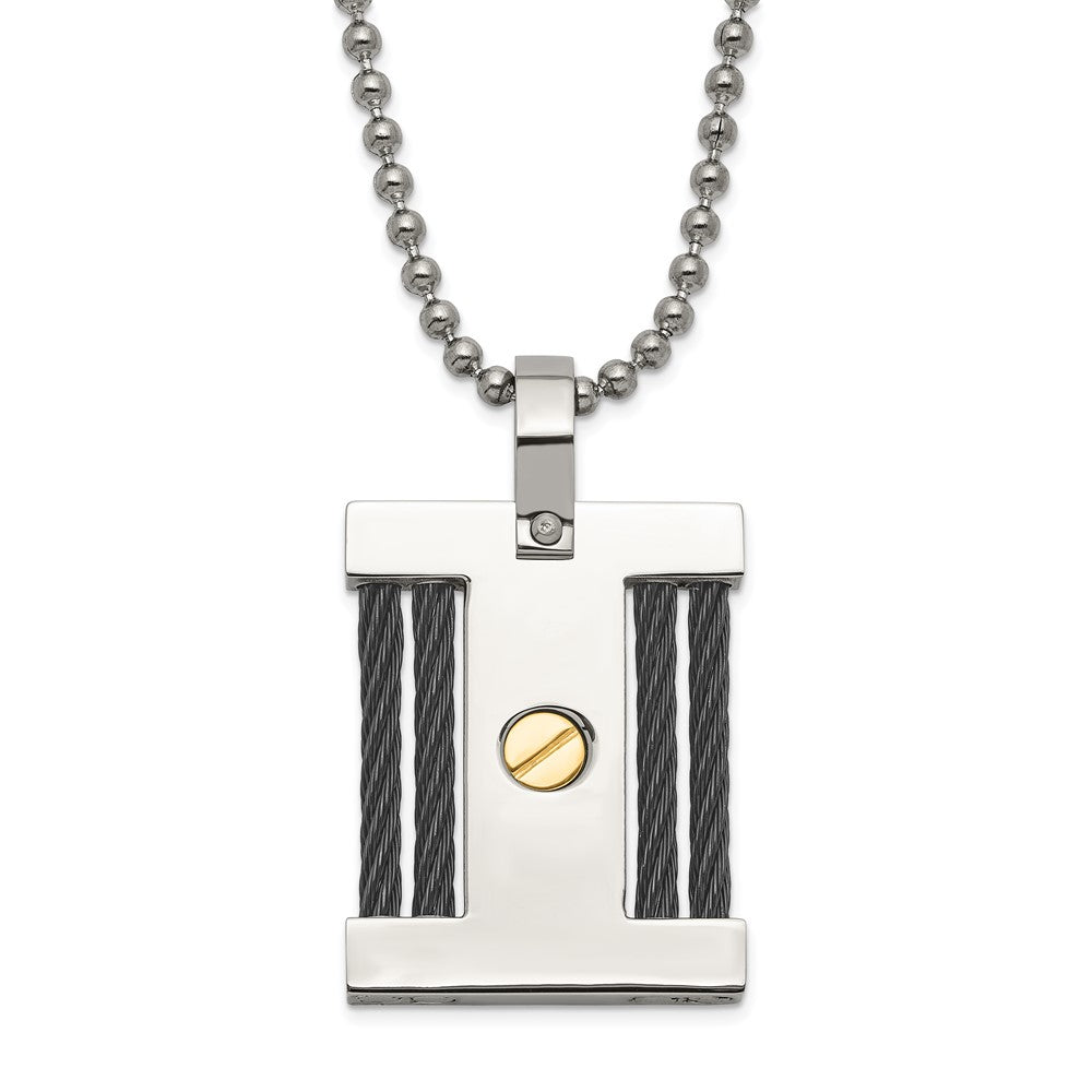 Stainless Steel Black & Gold Lp-Plated Square Pendant Necklace