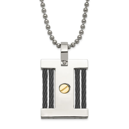 Stainless Steel Black & Gold Lp-Plated Square Pendant Necklace