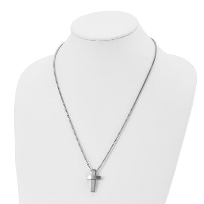 Stainless Steel Chisel Brushed And Polished Cross Pendant On A 22 Inch Box Chain Necklace