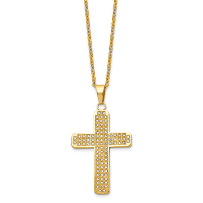 Stainless Steel Chisel Polished Yellow Ip-Plated With Cz Cross Pendant On A 22 Inch Cable Chain Necklace