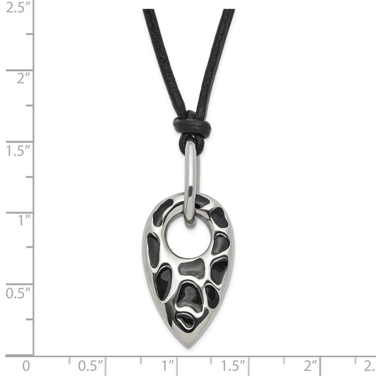 Stainless Steel Polished Black Resin Pendant W/ 2 In Ext Necklace