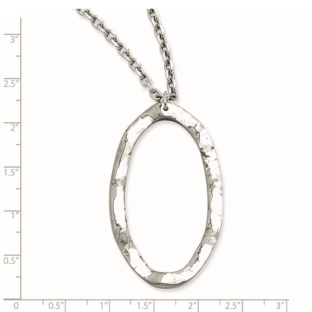 Stainless Steel Hammered Oval Pendant With 2 Inch Ext Necklace