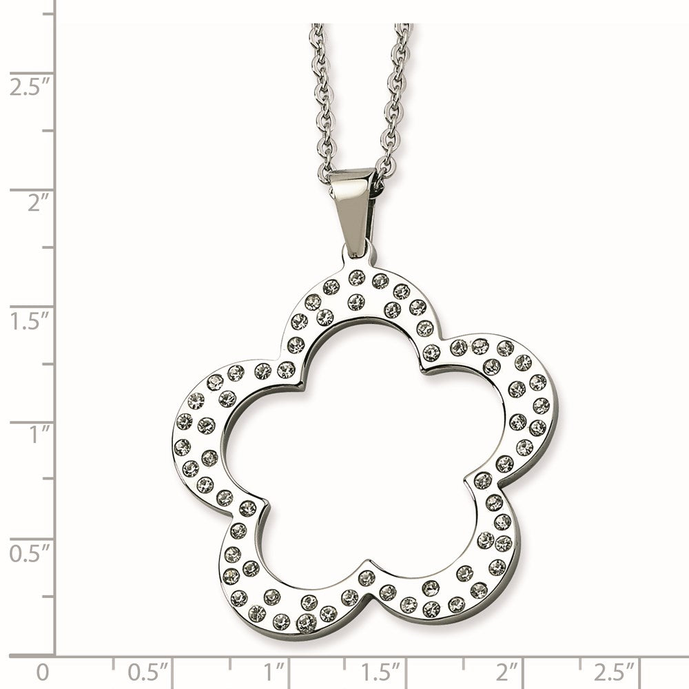 Stainless Steel Polished Flower With Czs Pendant 24In Necklace
