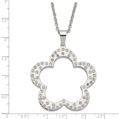 Stainless Steel Polished Flower With Czs Pendant 24In Necklace