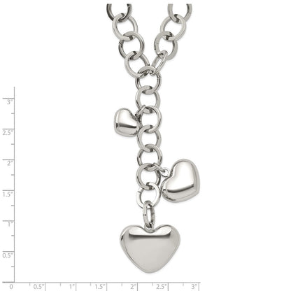 Stainless Steel Polished Hearts 28In Y Necklace