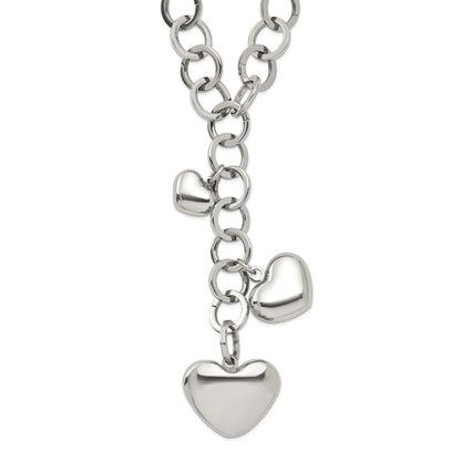 Stainless Steel Polished Hearts 28In Y Necklace