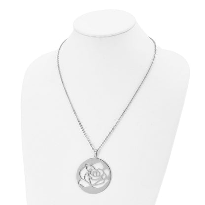 Stainless Steel Polished Rose Cut-Out 22In Necklace