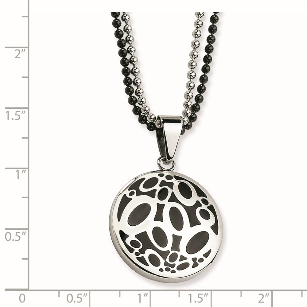Stainless Steel Black Rubber Fancy Circles 22In Necklace