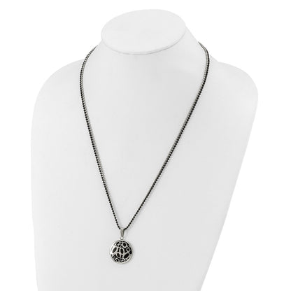Stainless Steel Black Rubber Fancy Circles 22In Necklace