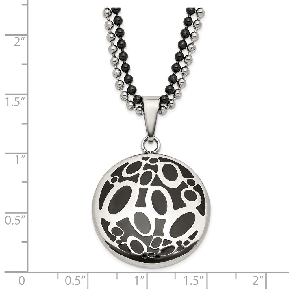 Stainless Steel Black Rubber Fancy Circles 22In Necklace