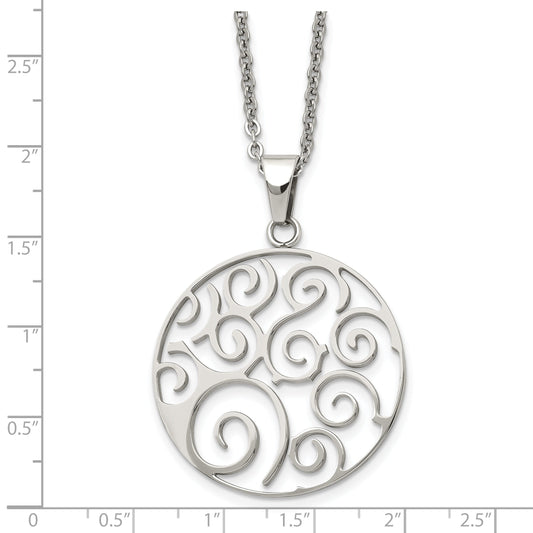 Stainless Steel Chisel Polished Fancy Swirl Pendant On A 22 Inch Cable Chain Necklace
