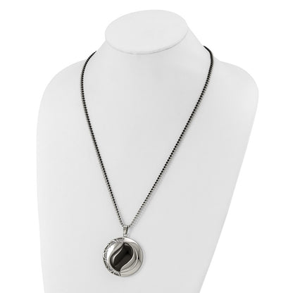 Stainless Steel Polished & Black Onyx Pendant 24In Necklace