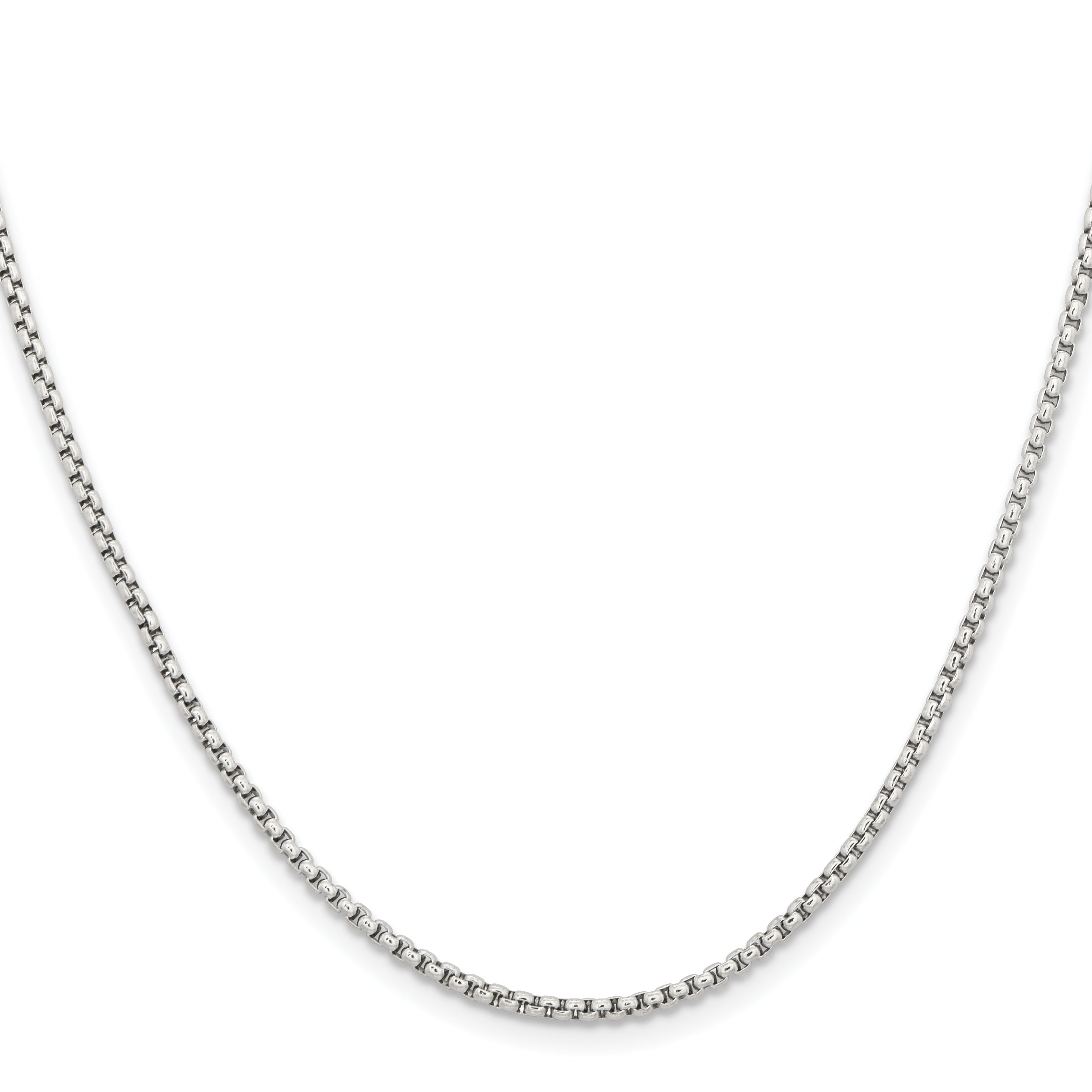 Stainless Steel Chisel Polished 2.2mm 20 Inch Rounded Box Chain Necklace