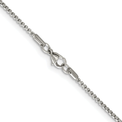 Stainless Steel Chisel Polished 2.2mm 24 Inch Rounded Box Chain Necklace