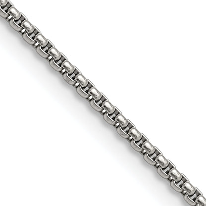 Stainless Steel Chisel Polished 2.2mm 24 Inch Rounded Box Chain Necklace