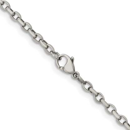 Stainless Steel Chisel Polished 3.2mm 24 Inch Cable Chain Necklace