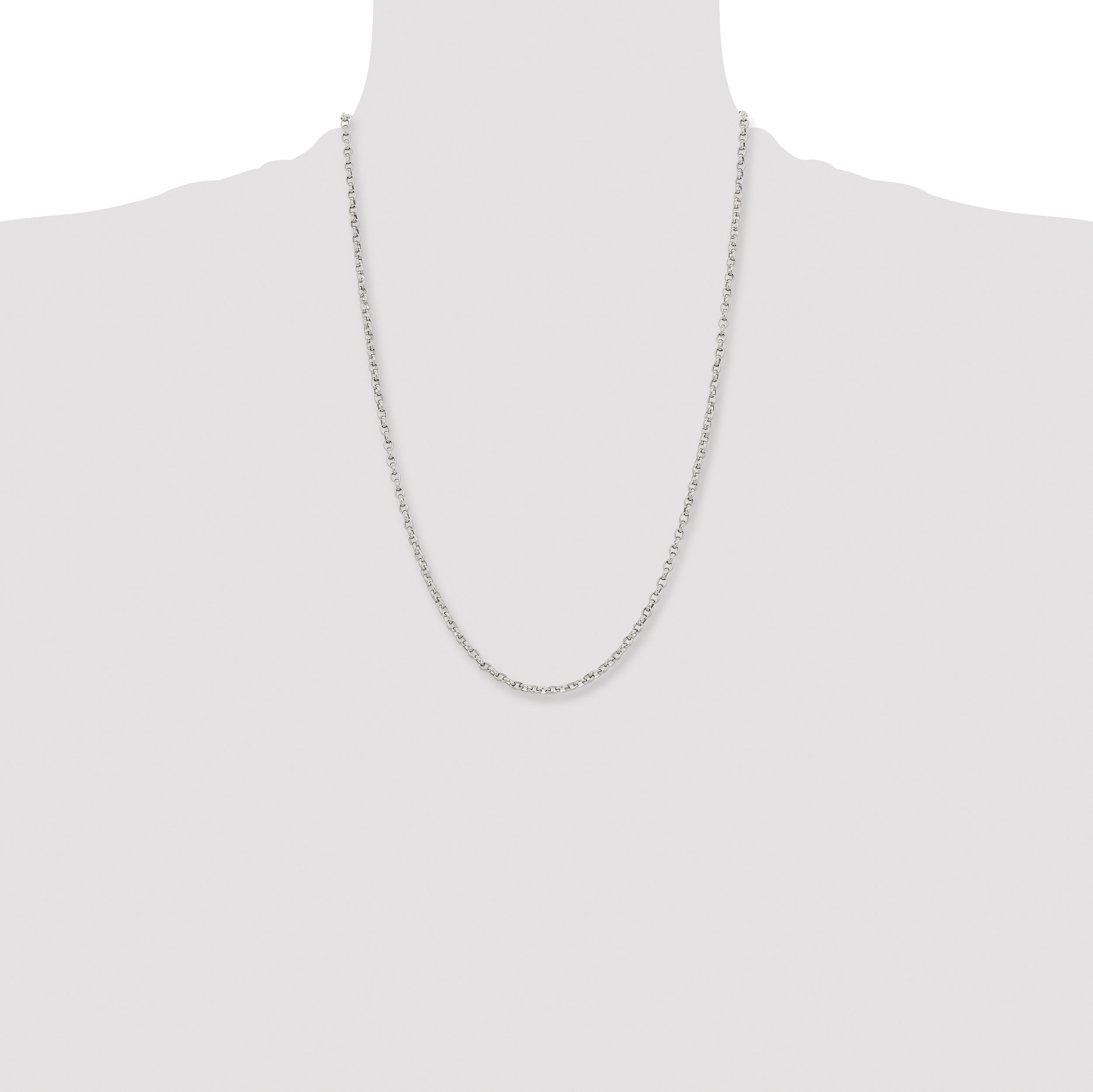 Stainless Steel Chisel Polished 3.2mm 24 Inch Cable Chain Necklace