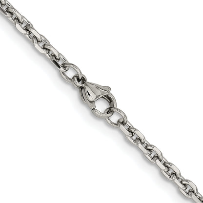Stainless Steel Chisel Polished 3.4mm 22 Inch Cable Chain Necklace